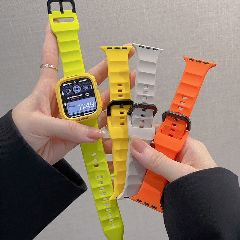 Kit Pulseira Silicone Ondulada + Case Silicone Laser Para Apple Watch 40/41/42/4