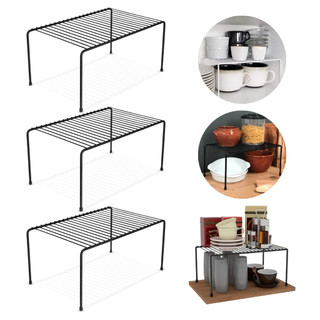 Kit 3 Organizador de Cozinha Rack Prateleira Suspensa Suporte Armário Multiuso 32cm Preto…
