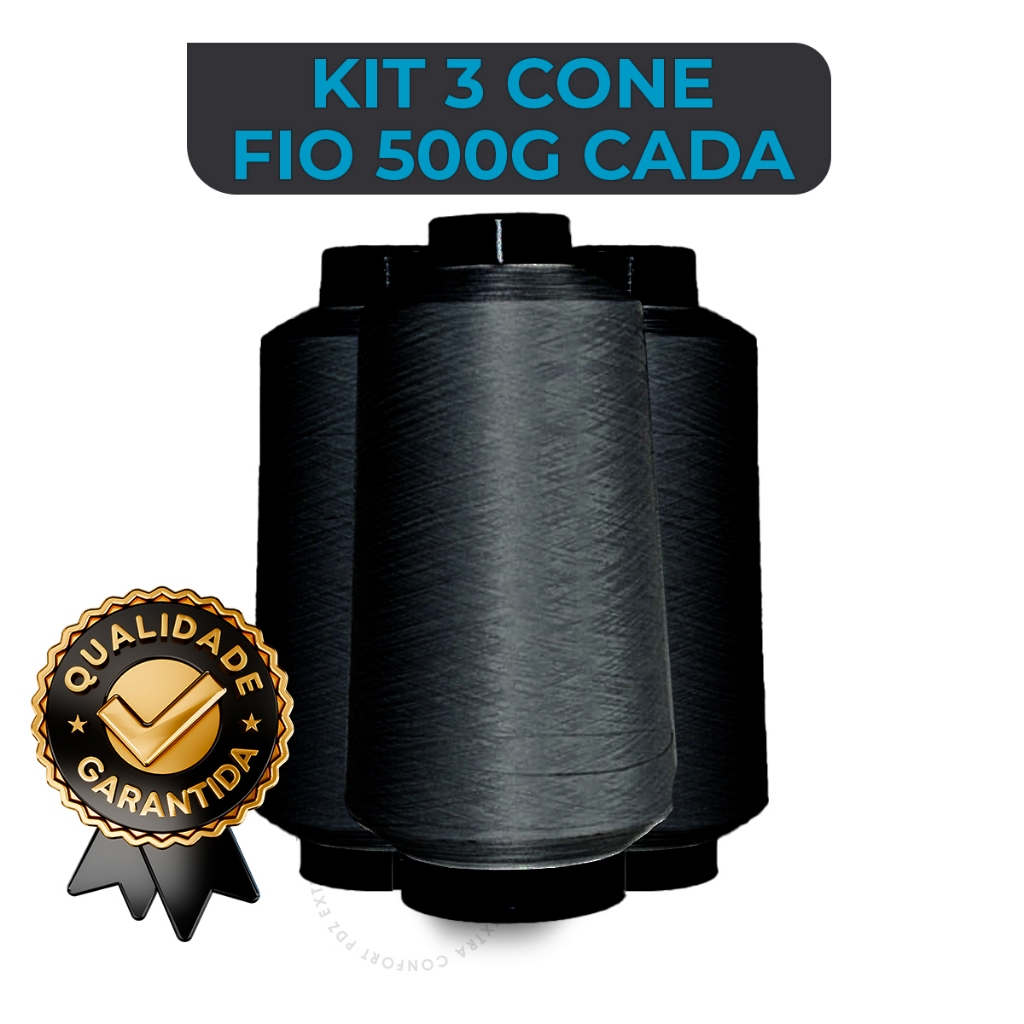 Kit 3 Fios poliéster Overloque Maquina - Fio 500g Cada - Preto Custura Cone Galoneira em Oferta na Shopee