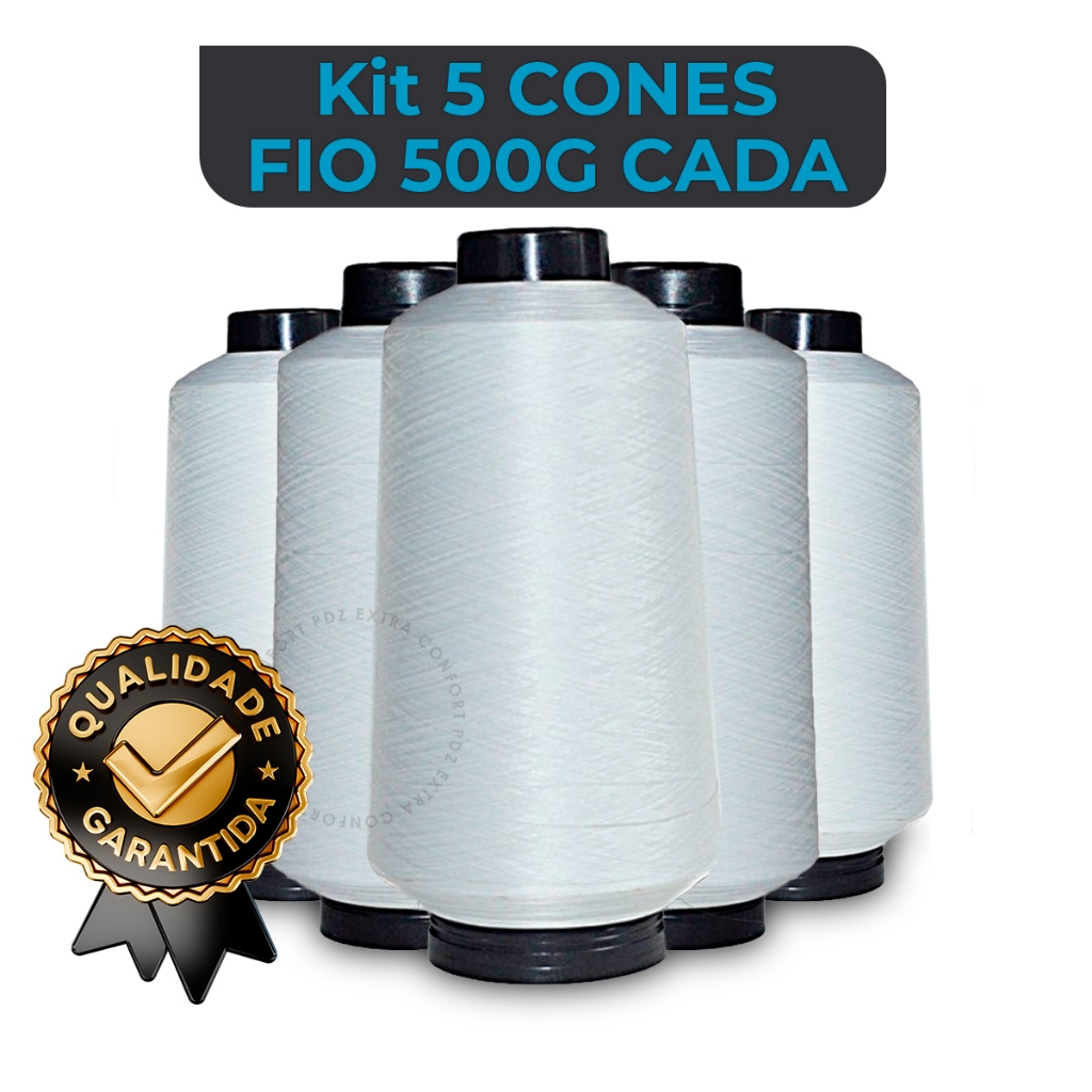 Kit 5 Fios poliéster Overloque Maquina - Fio 500g Cada - Branco Custura Cone Galoneira em Oferta na Shopee