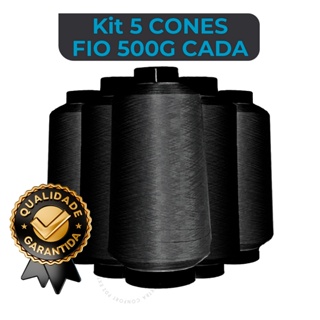 Kit 5 Fios poliéster Overloque Maquina - Fio 500g Cada - Preto Custura Cone Galoneira em Oferta na Shopee