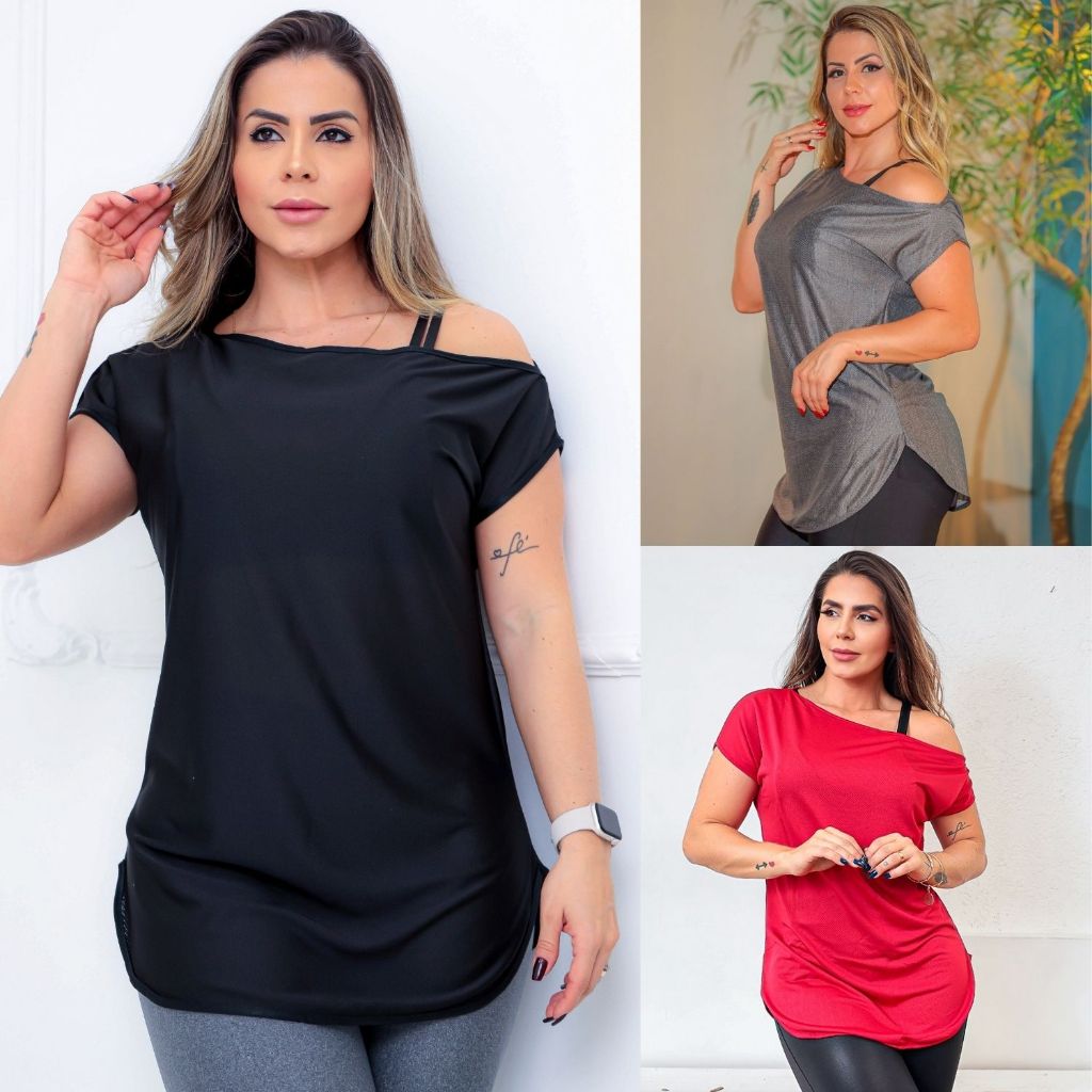 Blusa Fitness Ombro Só Versátil Dry Fit Tecido Furadinho Secagem Rápida Roupa Academia Treino em Oferta na Shopee