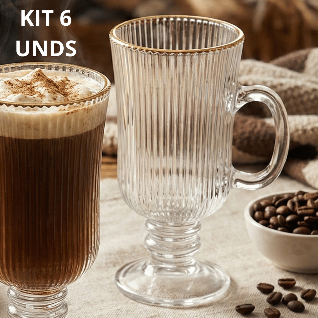 Conjunto 2/4/6 Canecas Irish Canelado Xícara 220ml Filete Dourado café vidro cappuccino DolceNespressoNescafé Capuccino em Oferta na Shopee