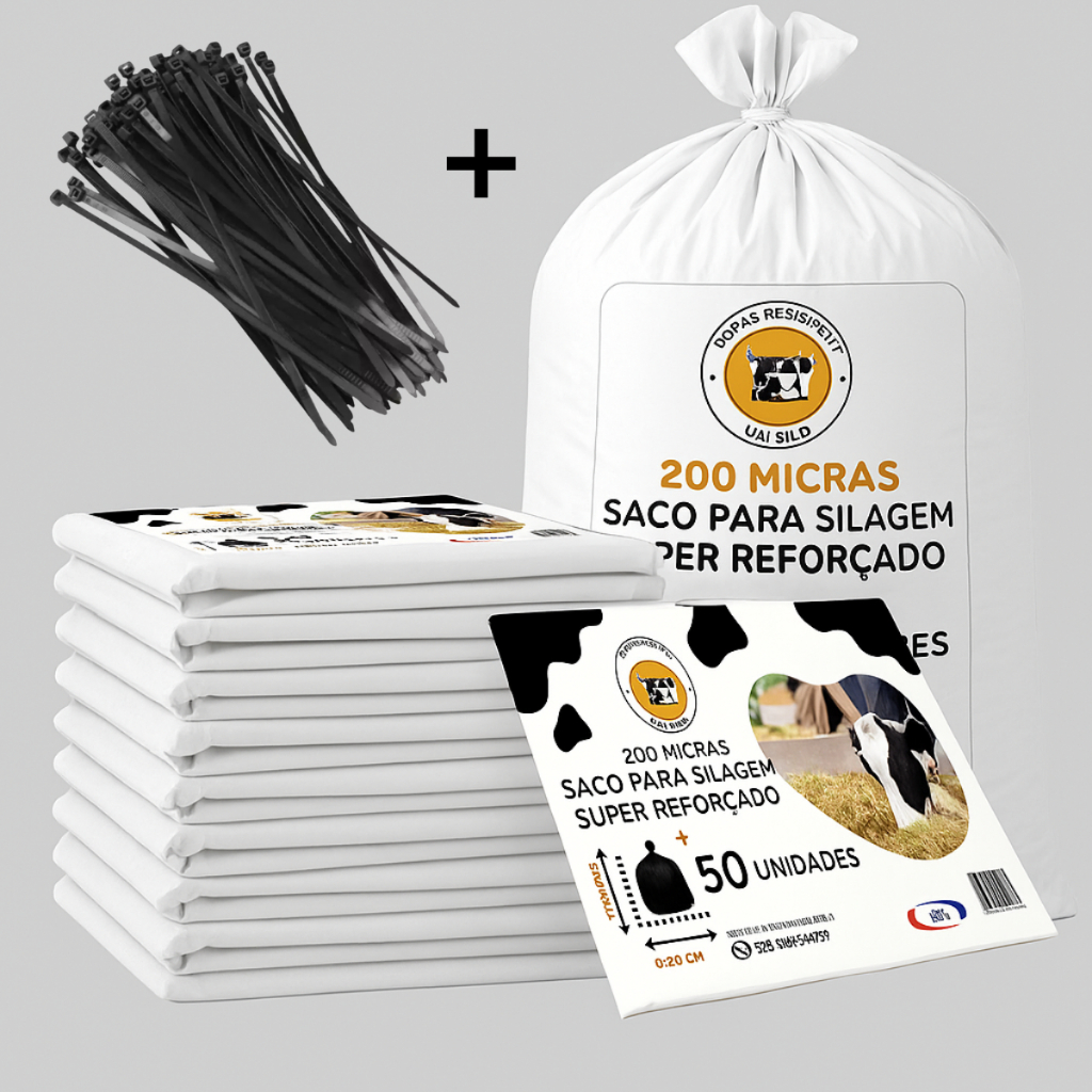 Saco Para Silagem 200 Micras 100 Unidades + 100 Abraçadeiras Reforçado Agro 52x110 em Oferta na Shopee