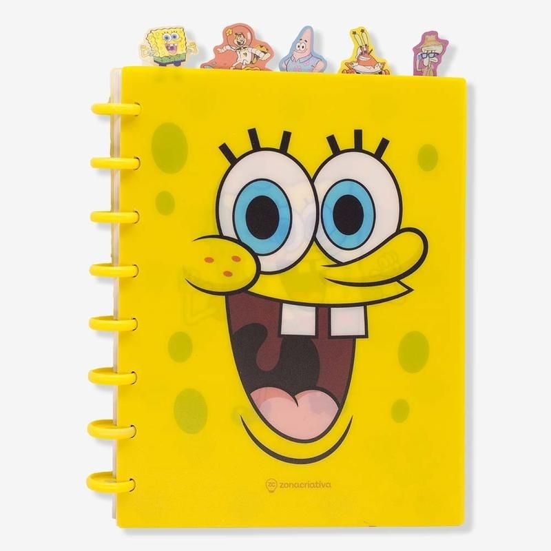 Caderno de Anotações Bob Esponja Zonacriativa Discos Reposicionáveis Original Caderno inteligente