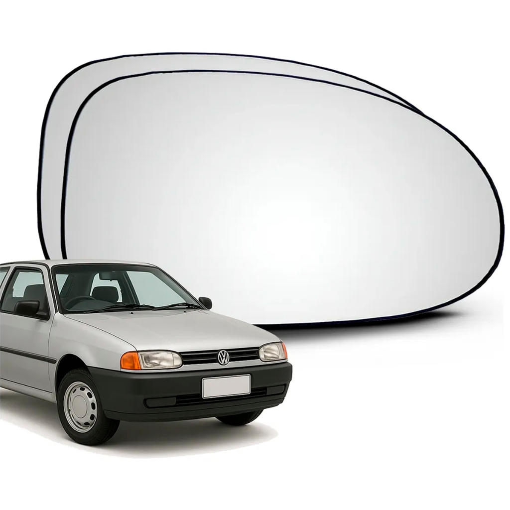 Lente Espelho Retrovisor Convexo Metalizado Com Base Gol Parati Saveiro G2 1995 a 1999