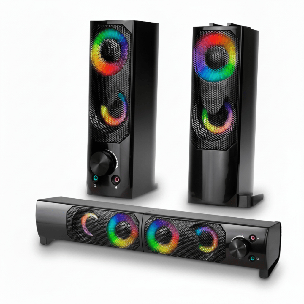 Caixa de Som Gamer RGB Soundbar 2 em 1 USB P2 Surround Aportex PC com Tamanhos Variados