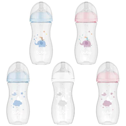 Mamadeira Anticólica Easy Flow Buba 330 ml, Nuvem ou Elefante, Bico Confortável e Sedoso
