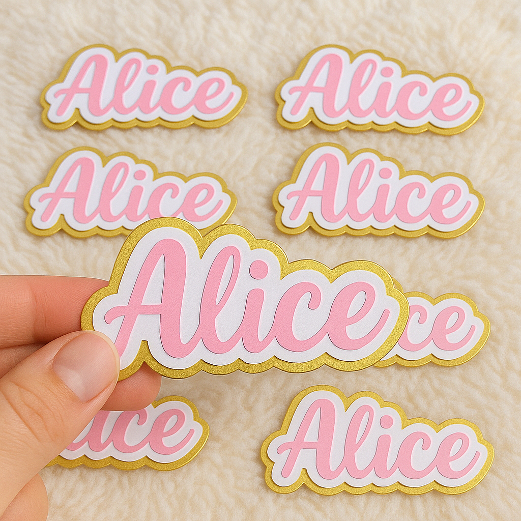 ENVIO RÁPIDO- Aplique de Nome 5cm Personalizado | Lamicote Dourado 3D | Lembrancinhas | 2 Camadas Kits com desconto prog