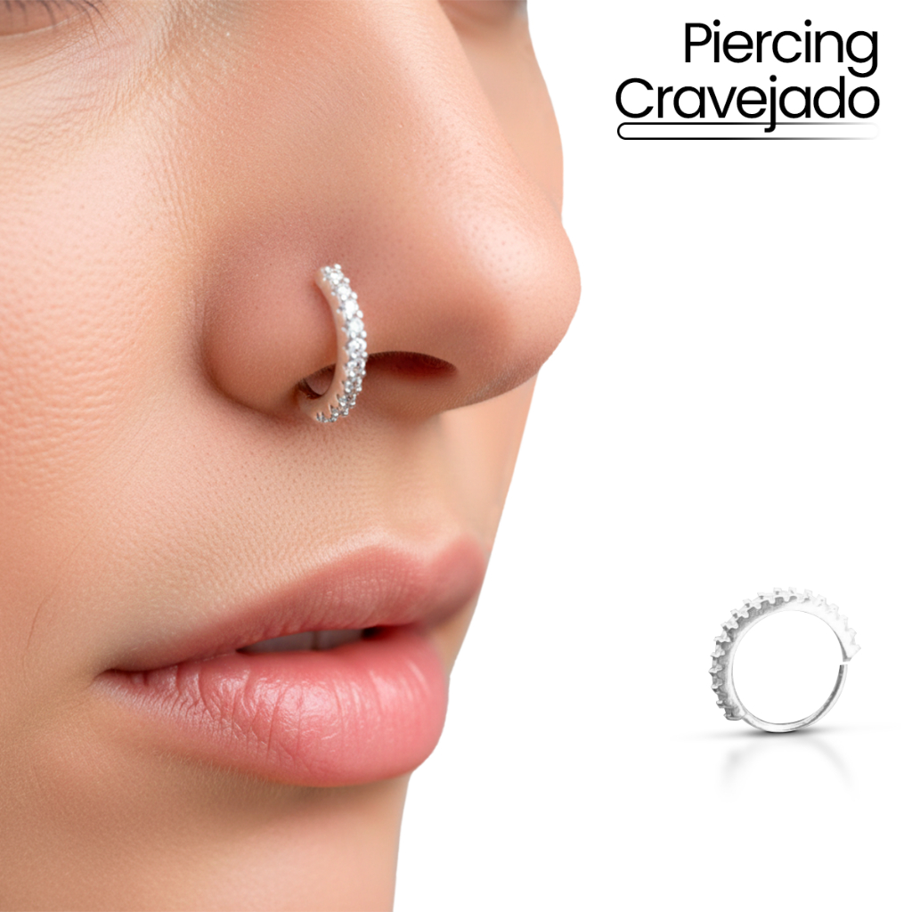 Piercing Nariz cravejado com zircônia  Prata 925 cód: 141 em Oferta na Shopee