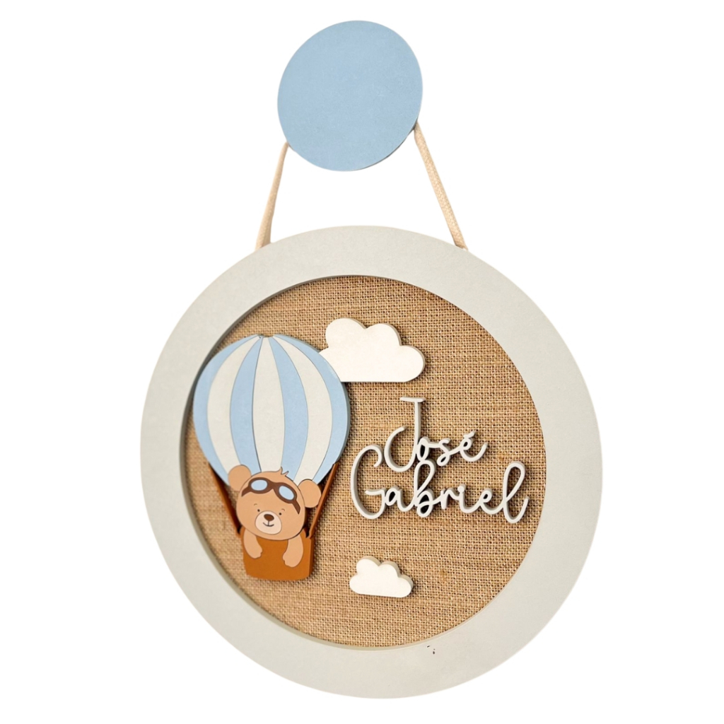 Enfeite Porta Maternidade Urso Baloeiro Balão Ursinho Mdf Azul Bebê Atelier Belly