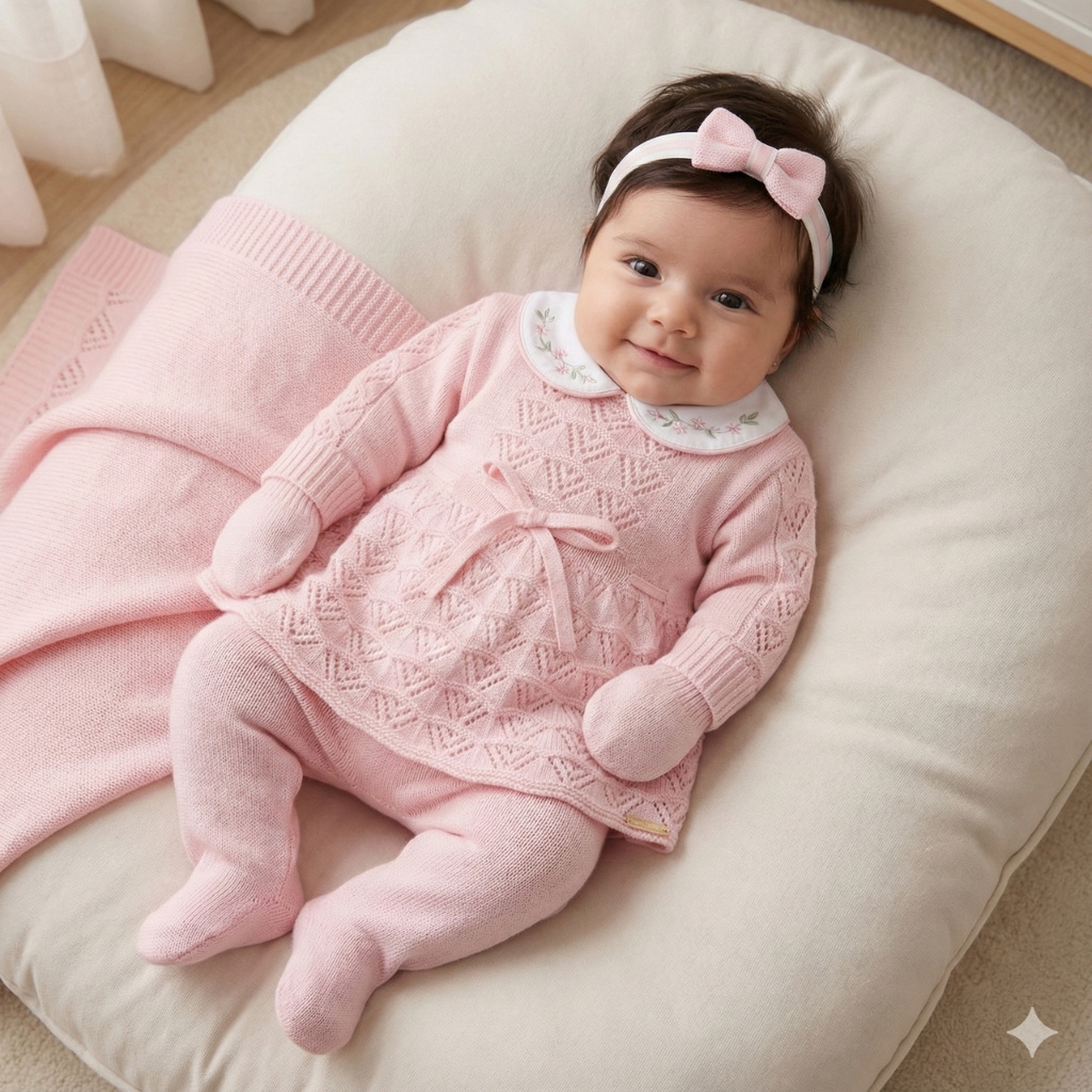 Conjunto Saída de Maternidade Tricot Luxo 6 Peças – Tamanho P (1 a 3 meses) em Oferta na Shopee