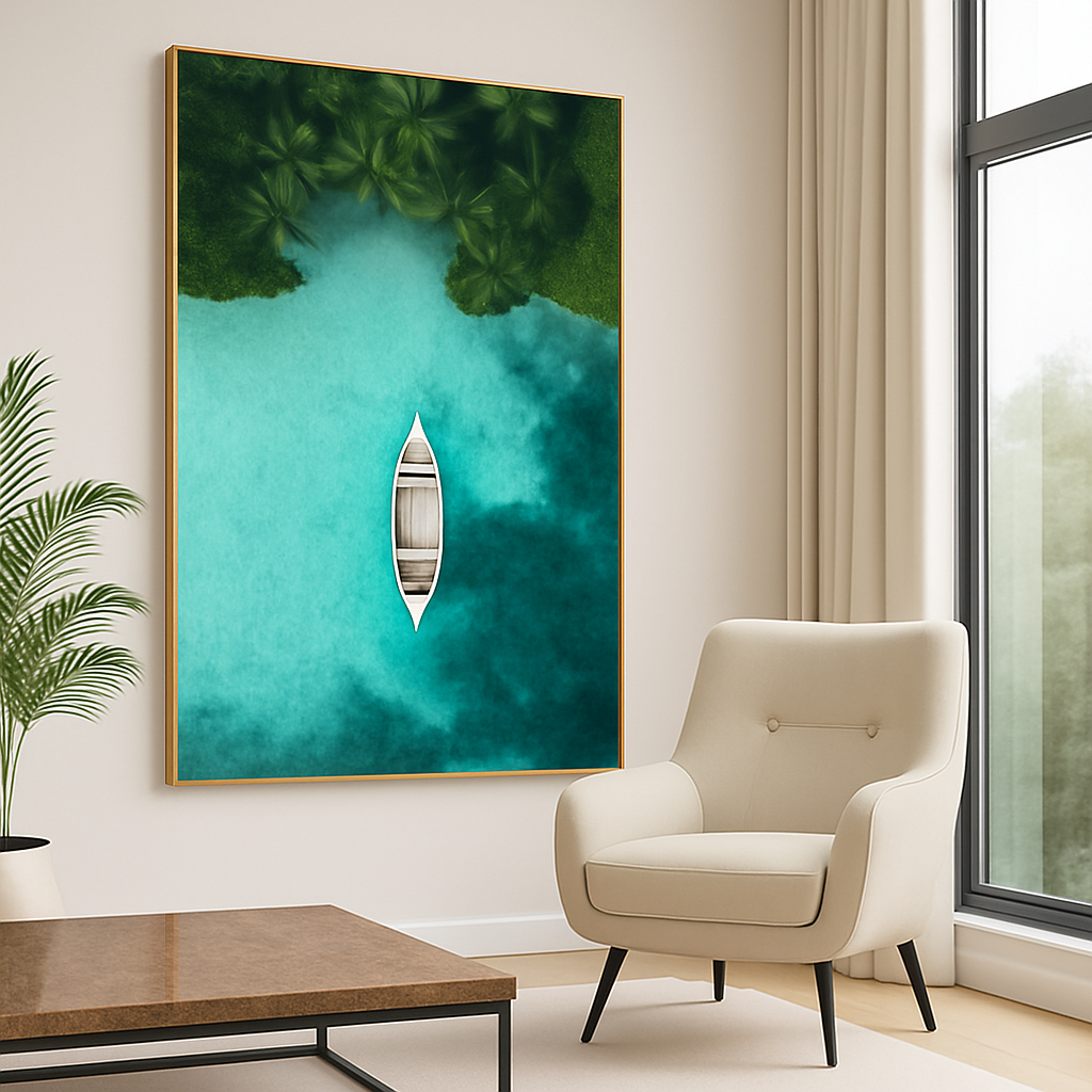 Quadro Grande Decorativo 80x120 cm Com Moldura Premium Para Sala Ilha Barco