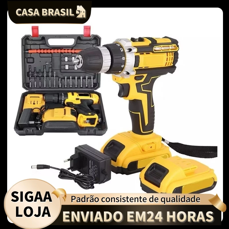 Parafusadeira/ Furadeira Com ou Sem Maleta de 2 a 1 Baterias Profissional
