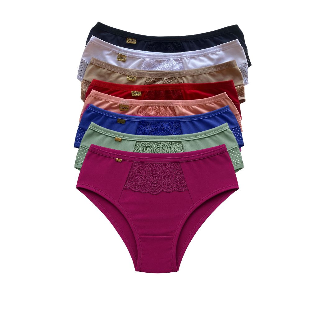 🔥 _CONFORTO E ESTILO: KIT DE CALCINHAS CINTURA ALTA! 👙✨_  
_Kit 5 Calcinha Cintura Alta Tangão Cós Alto Conforto Feminina_  
✅ Proporciona ajuste perfeito e conforto durante todo o dia  
✅ Material macio e respirável, ideal para o uso diário  
✅ Alta qual