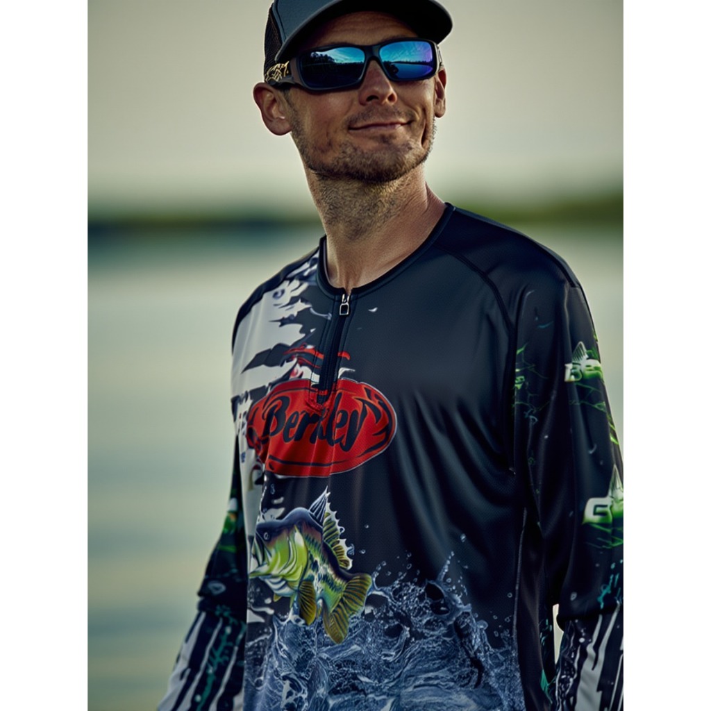 Camiseta Pesca Berkley Azul DryFit Manga Longa | Pescaria Proteção UV