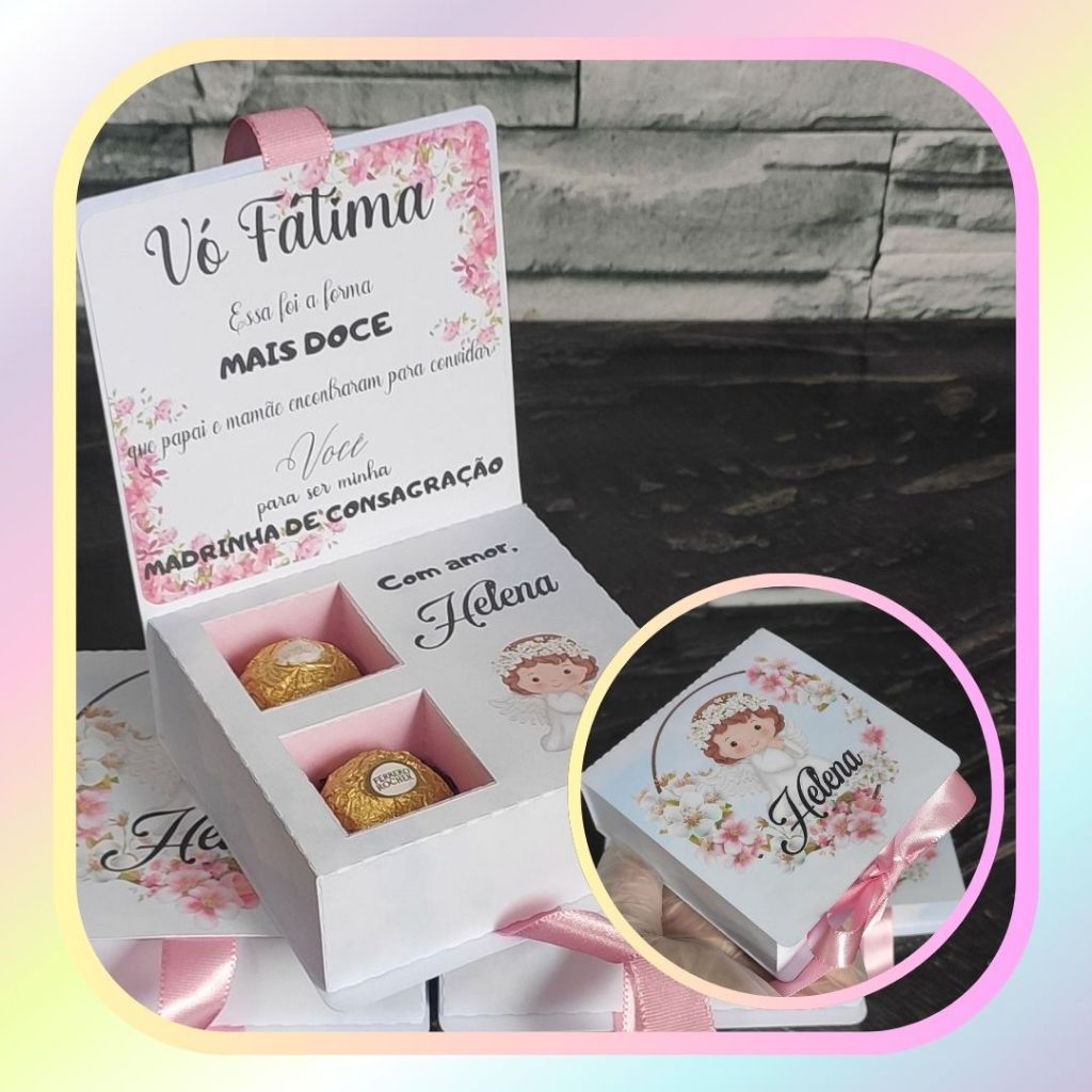 3 Caixas Convite para 2 Doces Anjinha Floral Padrinhos de Apresentação Evangélica, Batismo, Consagração e Toalha em Oferta na Shopee