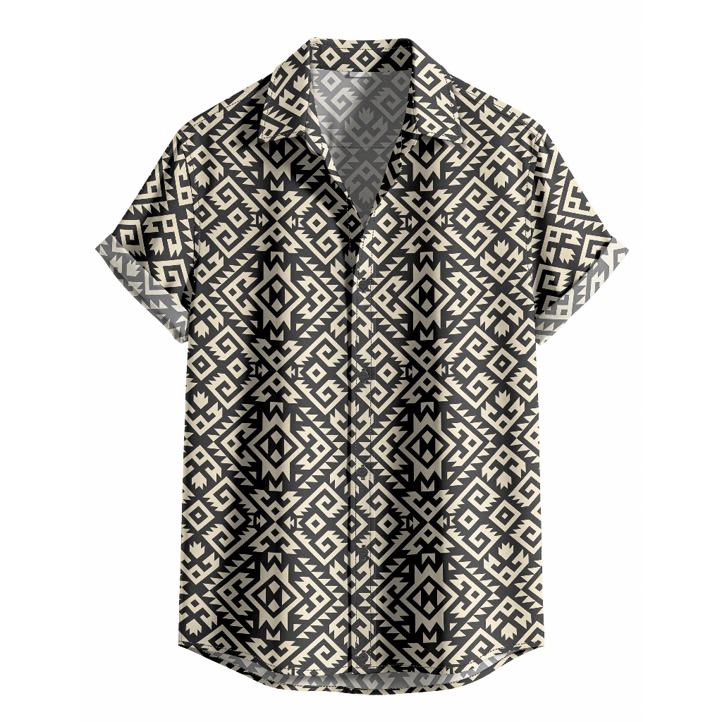 Camisa De Botão Tribal Geométrica – Estilo Étnico Indiano [Ref-314]