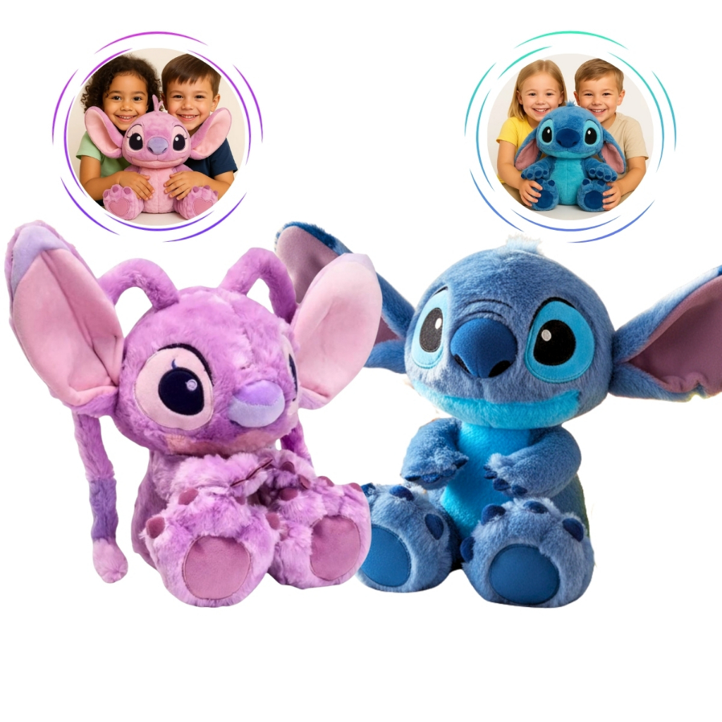 Pelúcia Stitch & Angel Big Feet 35cm Azul Rosa Antialérgica Qualidade Premium Presente Natal Criança