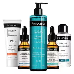 Principia Kit Anti Acne Avançado c/ Gel de Limpeza GL-01 + Tônico AL-7 + Sérum Mix-01 + Sérum AH-2 + Protetor Solar PS01