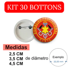 Bottons e Broches Redondo Tema Bombeiro Civil Profissional várias medidas