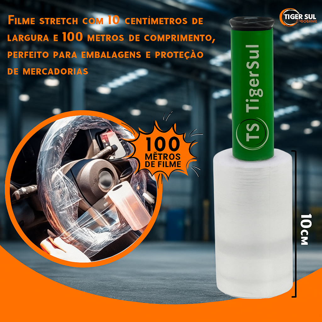 Filme Stretch 10 Rolos c/ Suporte 100mm – Proteja Volante, Embale Mala e Muito Mais! 🚗📦