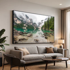 Quadro Gigante Decorativo 80x120 cm Com Moldura Premium Para Sala Quarto Paisagem Lago