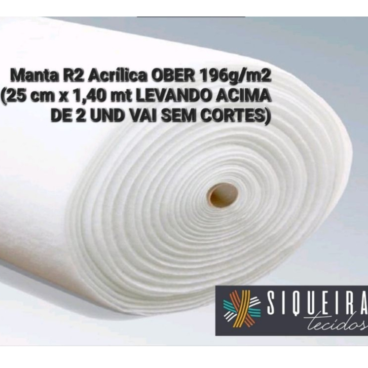 Manta R2 Acrílica OBER 196g/m2 ( A PARTIR DE 25 CM X 1,40 MT LARG) levemente colante dos dois lados. em Oferta na Shopee