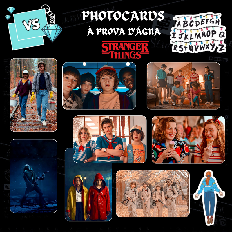Kit Photocards 360g Stranger Things à prova d'água Fan-made 5.5x8.5cm Onze, Mike, Steve, Eleven, etc