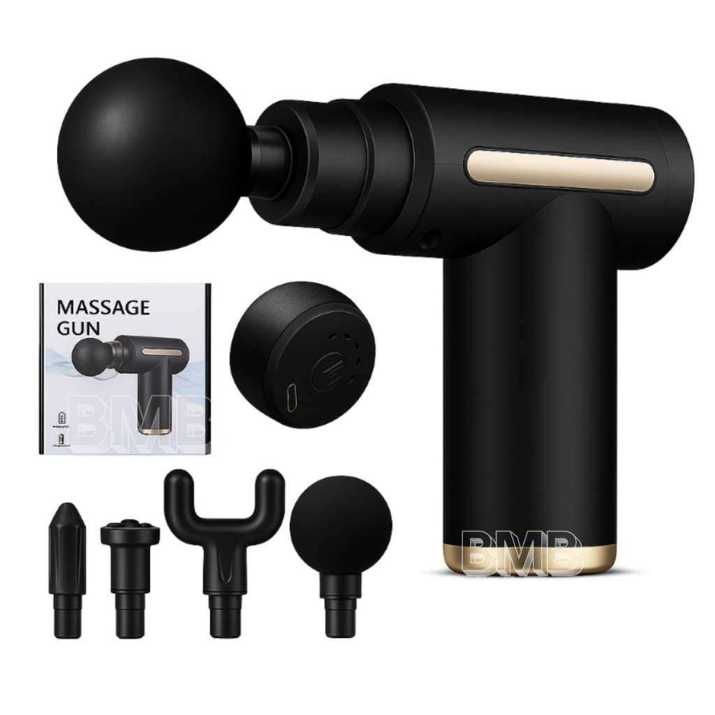 Pistola de Massagem Profissional Elétrica Portátil com 4 Ponteiras – Massageador Muscular de Tecidos Profundos