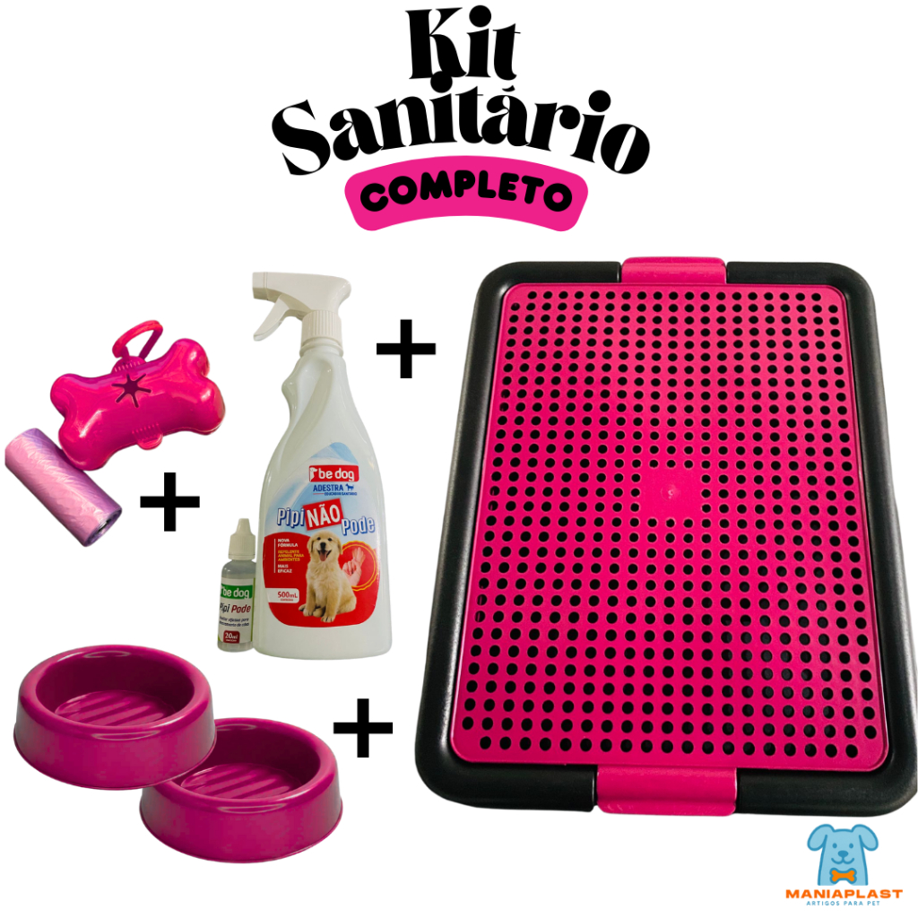 Kit Sanitário Canino + Educador Xixi Sim Xixi Não + 2 Comedouros + Cata-caca Tapete Higiênico para Cães em Oferta na Shopee