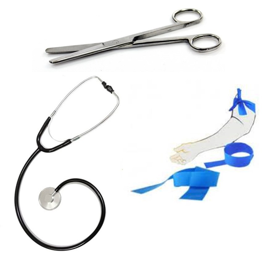 Estetoscópio Premium + 2 Garrote Borracha + 1 Tesoura Ponta Romba 11,5cm rt