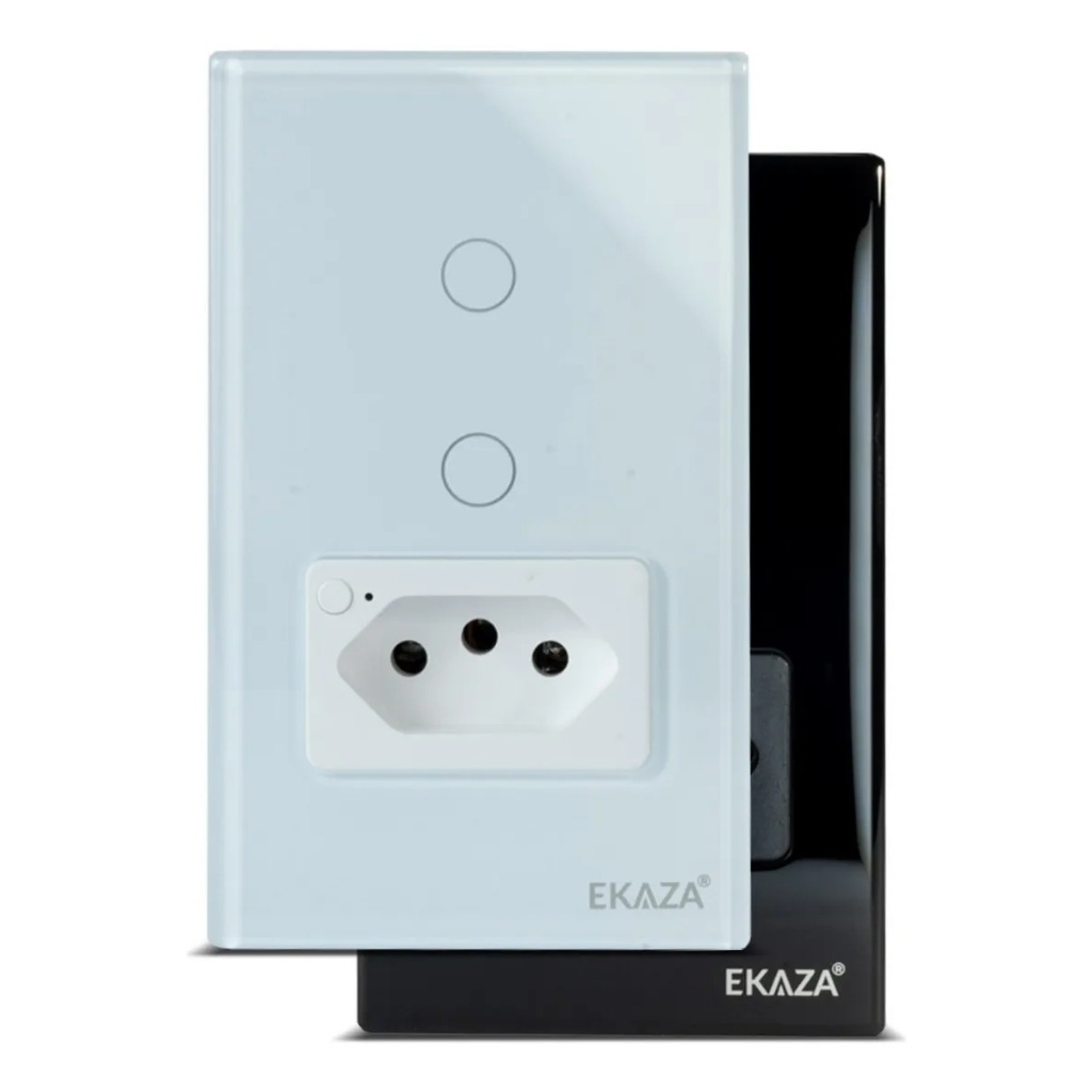 Ekaza Interruptor Tuya Touch Inteligente 4x2 com tomada para automação com Alexa/Google