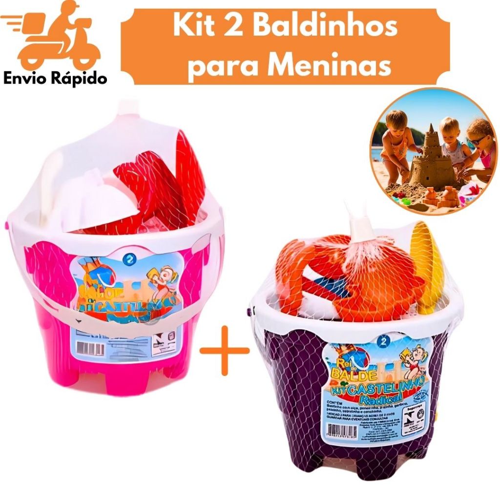 Kit 2 Baldinhos De Areia Infantil Menina Com 6 Acessórios Castelo Praia Pá Bichos em Oferta na Shopee