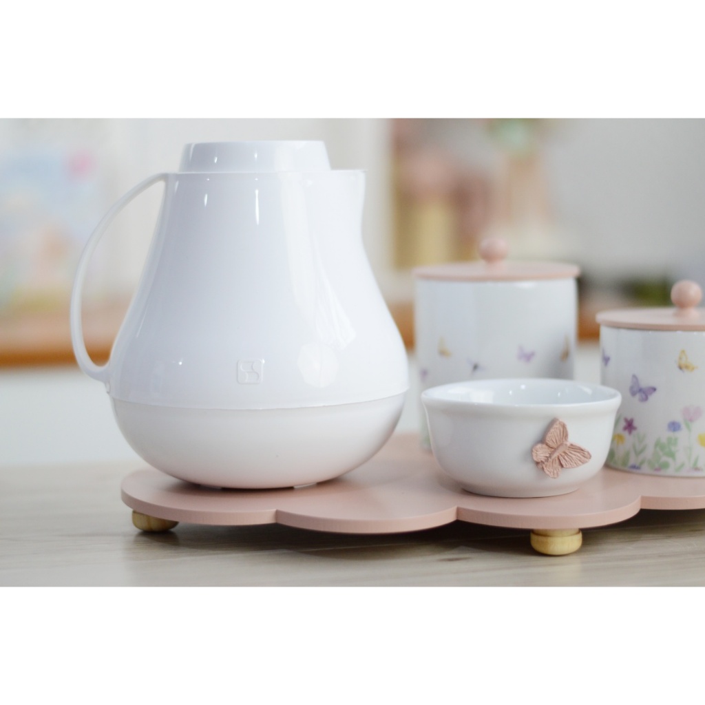 Detalhes do Kit Higiene Porcelana Bebê Decoração Maternidade K175 Rosê Potes Cuidado Algodão Cotonete Decoração Infantil