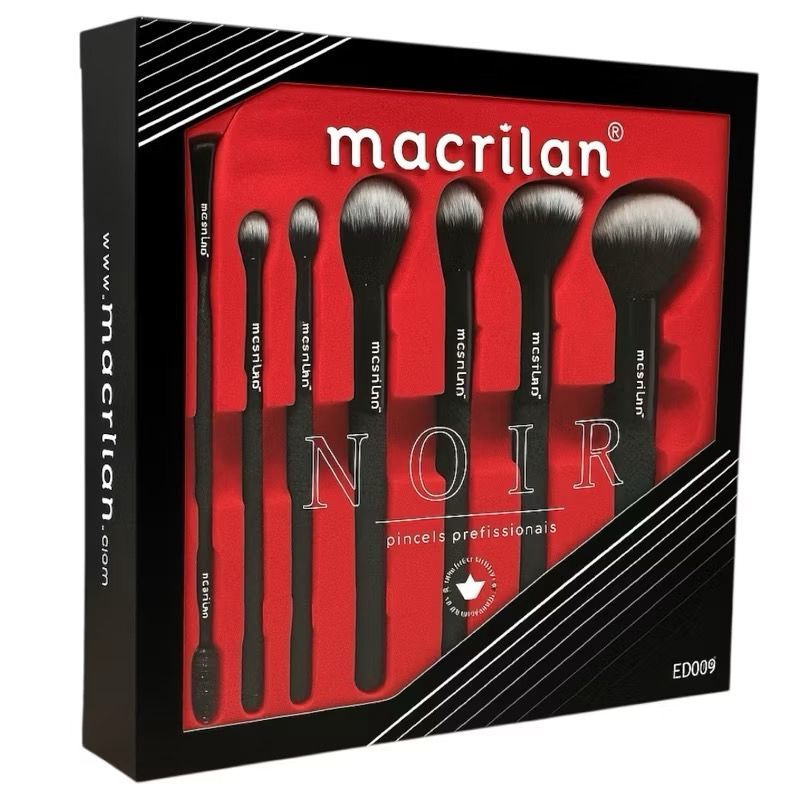 Kit 7 Pincéis Profissionais Macrilan NOIR Linha Premium Maquiagem Completa Presente Dia das Mães