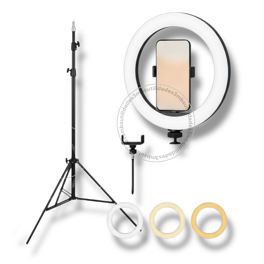 Ring Light Iluminador 10 Polegadas Com Tripé Profissional Led Selfie para Celular Profission Premium em Oferta na Shopee