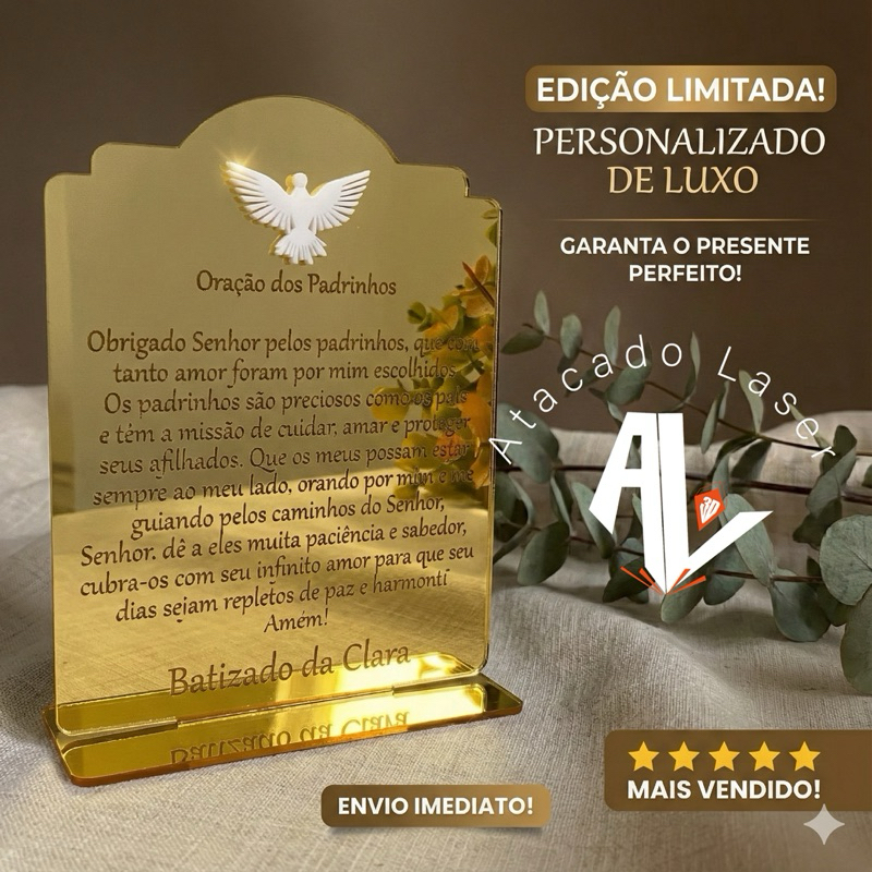 Lembrancinha de Batizado para Padrinhos em Acrílico – Oração dos Padrinhos Personalizada | Presente Elegante e Exclusivo em Oferta na Shopee
