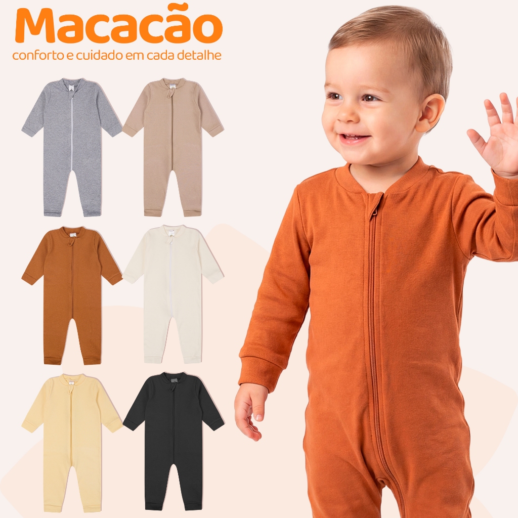 Kit 1, 2 ou 3 Macacão Minimalista Para Bebês Menino E Menina Unissex Bodies Ropinhas Para Bebe Suedine Com Zíper