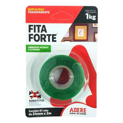 Fita Dupla Face Forte Transparente Verde Adere Liso