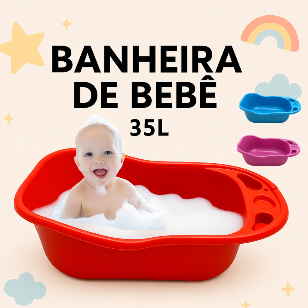 Banheira Infantil 34 Litros Grande Banho Bebê Criança Cores