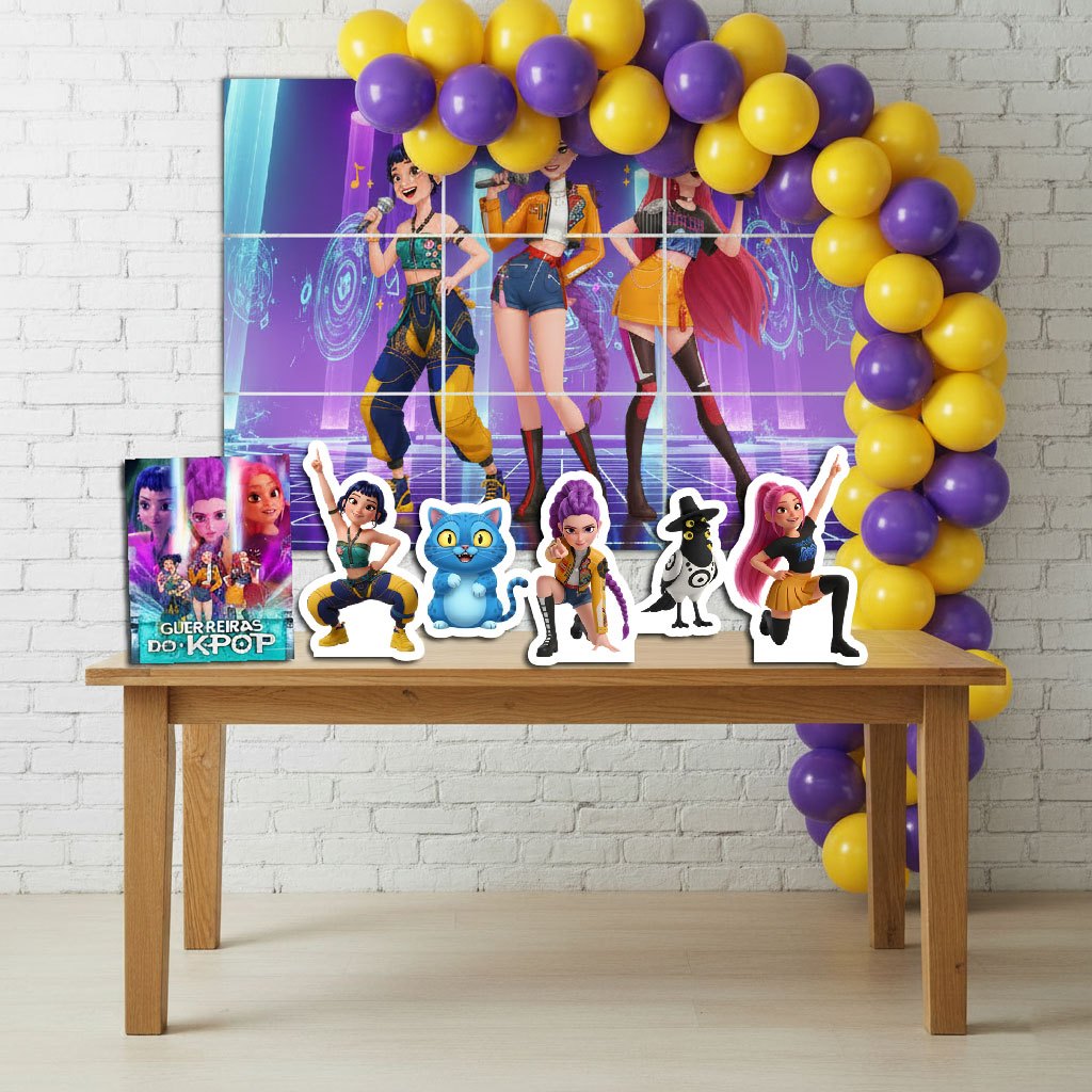 Kit Decoração Festa Infantil Painel + 5 Displays de mesa + 50 Bexigas Guerreiras do k-pop em Oferta na Shopee