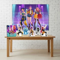 Kit Decoração Festa Infantil Painel + 5 Displays de Mesa Guerreiras do K-pop