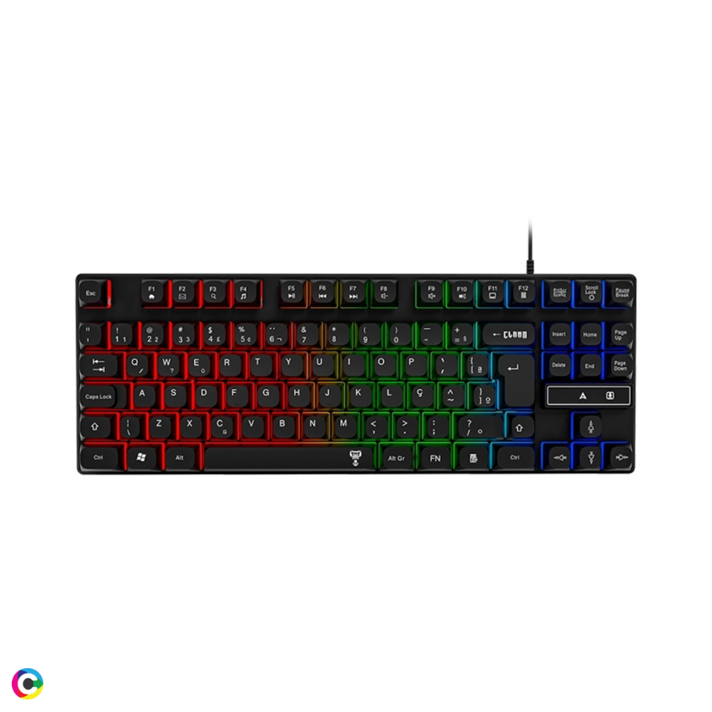 Teclado Compacto Gamer Clanm RGB LED Rainbow Abnt2 Usb E Preciso Compacto Com Fio