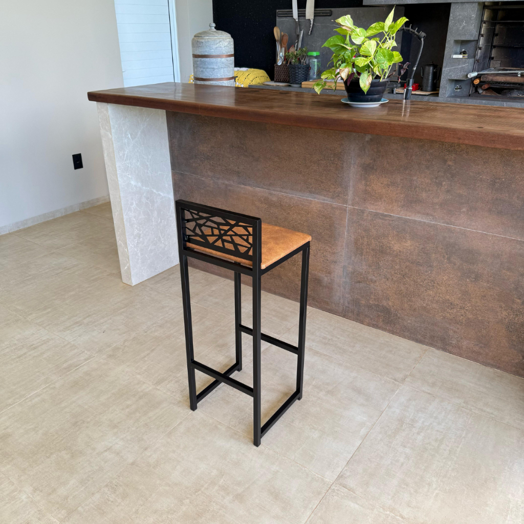 Banqueta Quadrada Industrial Alta/Baixa Estrutura de Aço Forte para Casa e Cozinha