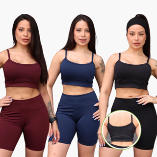 Kit 3 Top Alcinha Fitness Tecido Suplex Com Bojo Removível Academia Treino em Oferta na Shopee