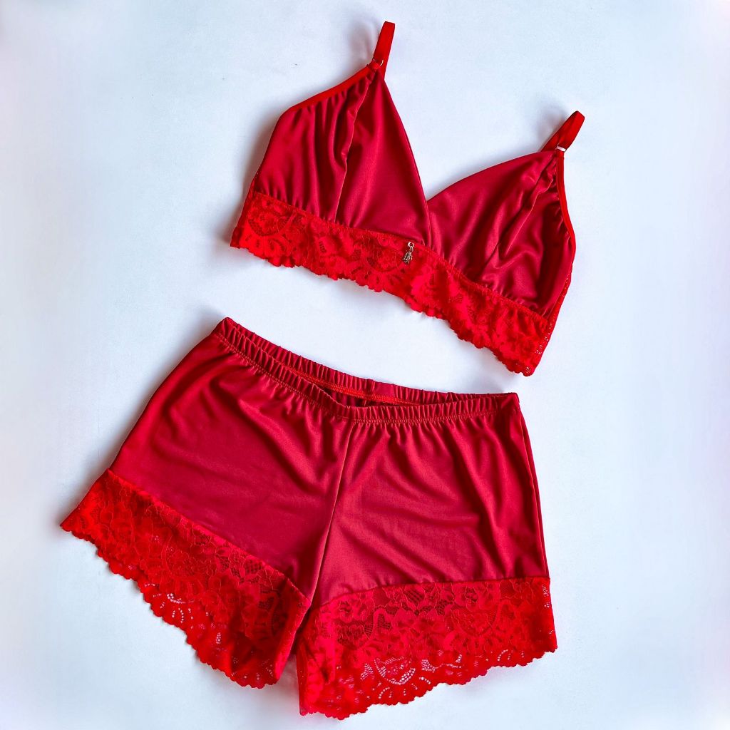 Pijama Baby Doll Feminino Adulto Microfibra e Renda Sensual
