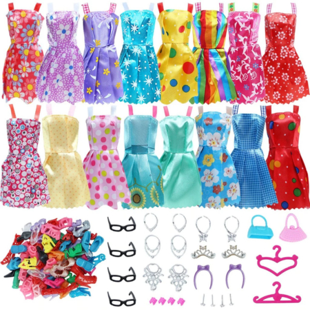 Roupa Para Boneca Kit Com 42 Acessórios, Sapatos, Bolsas e Roupas - Perfeito Para Presente