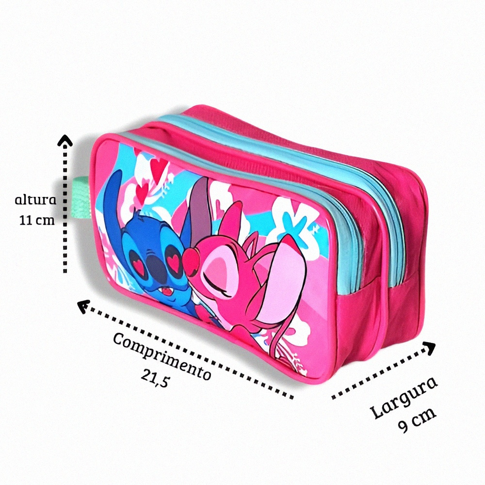 Estojo Escolar Infantil Grande Stitch  2 Compartimentos em Oferta na Shopee