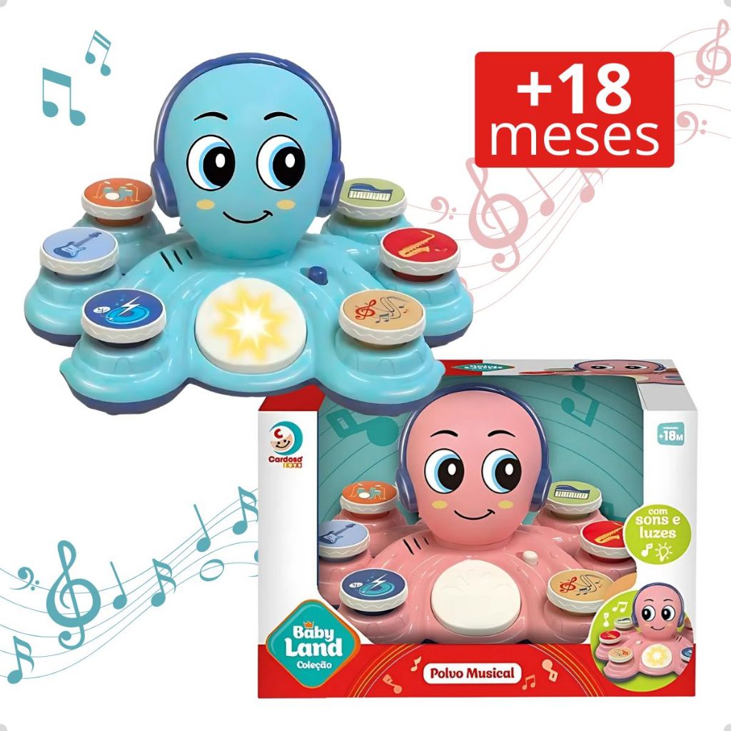 Brinquedo Educativo Polvo Musical Interativo com Sons Luzes Baby Land Cardoso Toys +18 meses em Oferta na Shopee